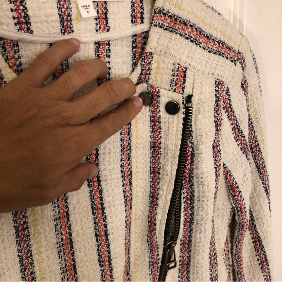 Veronica Beard red And White tweed moto asymmetric blazer zip up Jacket Sz 0 - Picture 10 of 16